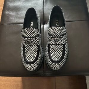 Prada Rhinestone loafers Black and Silver Embellished